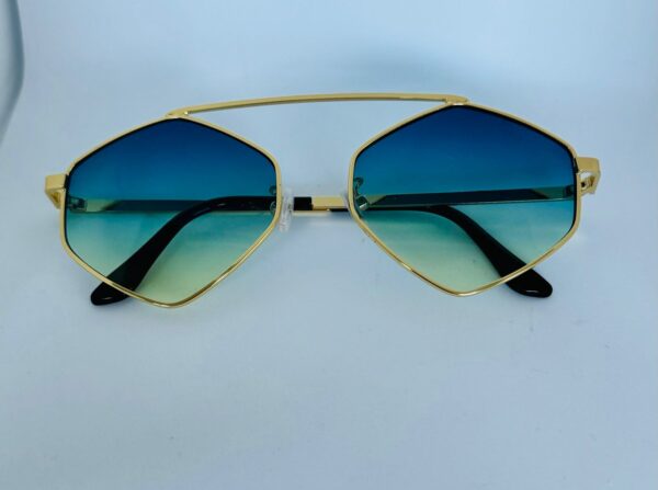 Óculos metal dourado com lente degradê azul para amarelo F065 - Image 2