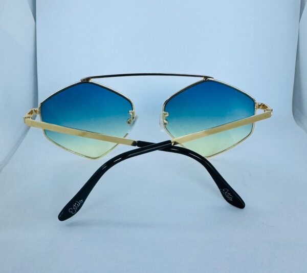 Óculos metal dourado com lente degradê azul para amarelo F065 - Image 3