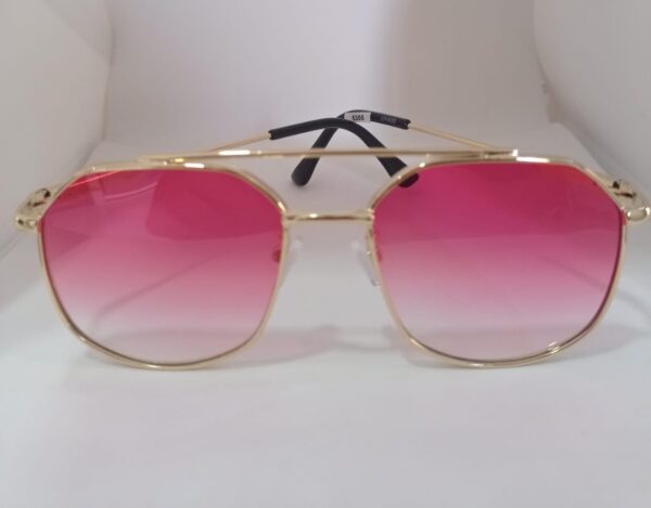 Óculos em Metal Dourado com lente Rosa Degradê -F395 - Image 4